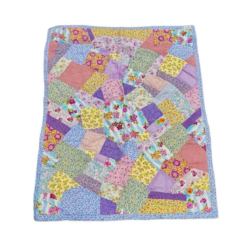 Handmade Signed Wildflower Scrappy Baby Quilt Blanket Sugarloaf, NY 2003